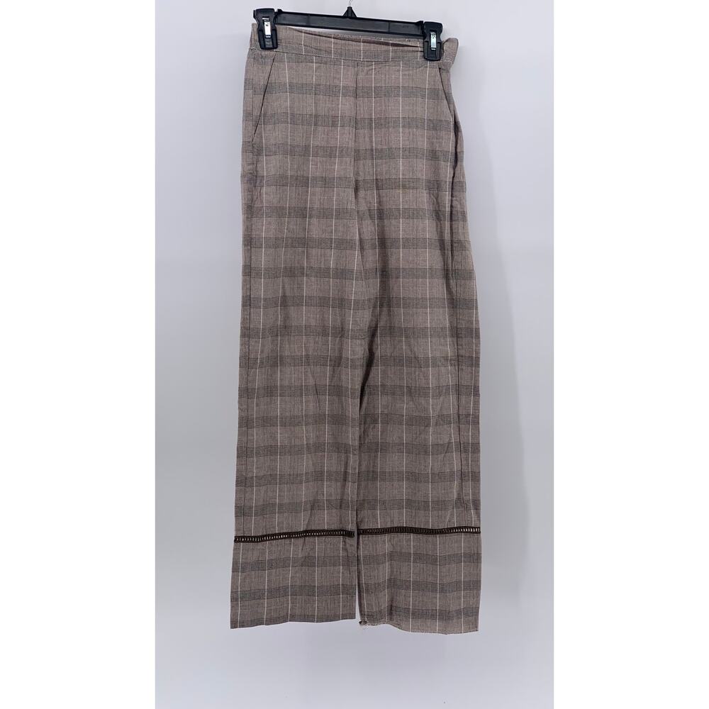 GROOVE Women's Brown Plaid Eyelet Trim Elastic Waist Pull-On Casual Pants SZ S
